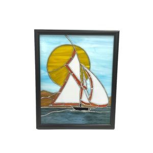 Vibrant Nautical Stained Glass Art with Black Frame